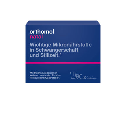 Orthomol Natal - Micronutrients for pregnancy and breastfeeding - with folic acid, other vitamins and zinc - Granules/Capsules, 30 daily portions