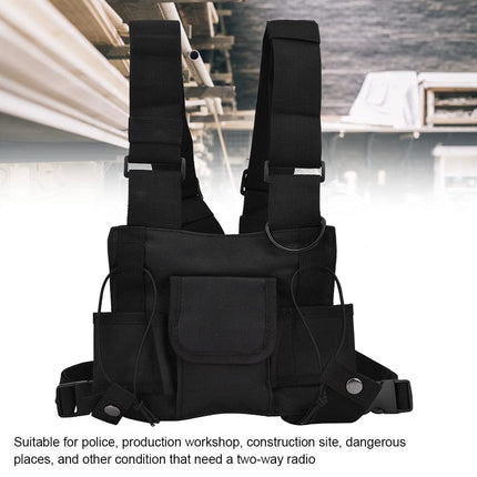 Walkie Talkie Chest Adjustable Pocket Strap Pockets Front Pocket Radio Chest Strap With Reflective Strips Outdoor Vest Suitable for Police, Production Workshop, Construction Site