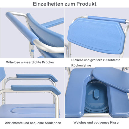 Toilet chair with wheels Shower chair with toilet for seniors Mobile toilet wheelchair with armrests Backrest and toilet bucket up to 150kg Shower chair with wheels for disabled people