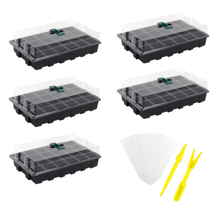 Danolt 5 Pack Seedling Starter Trays Seed Propagator Tray with Adjustable Humidity Dome Seedling Tray for Seed Germination, 24 Grids