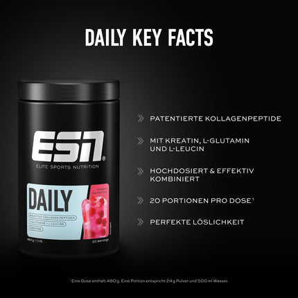 ESN Daily, Raspberry Iced Tea, 480 g, with glutamine, creatine, collagen &amp; L-leucine - made in Germany