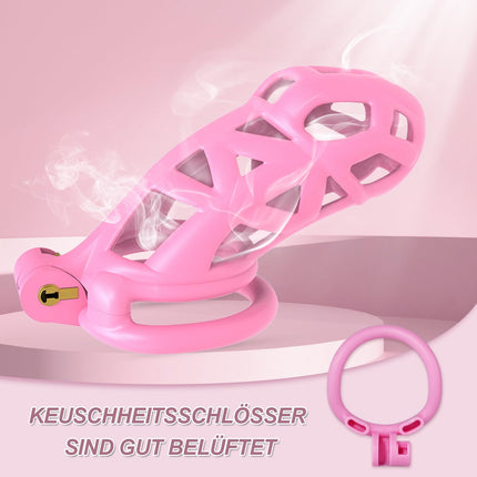 B2-Chastity Belt Set with 4 Cock Rings Pink Sissy Sex Toy Chastity Cage Breathable Chastity Cage with Invisible Lock Design Man Cock Bondage BDSM Resin Sex Toy (micro, pink)