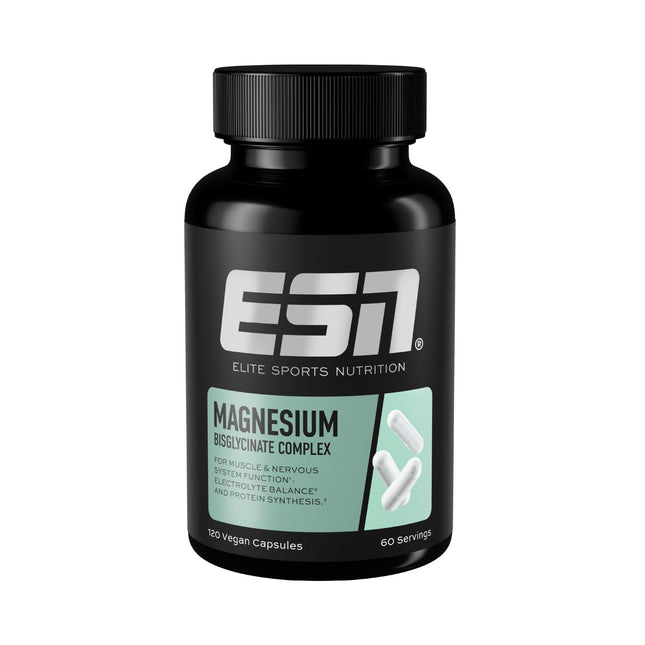 ESN Magnesium Capsules, 120 Capsules, 300 mg Magnesium per Daily Serving - Magnesium bisglycinate capsules, Energy support, high bioavailability - Made in Germany