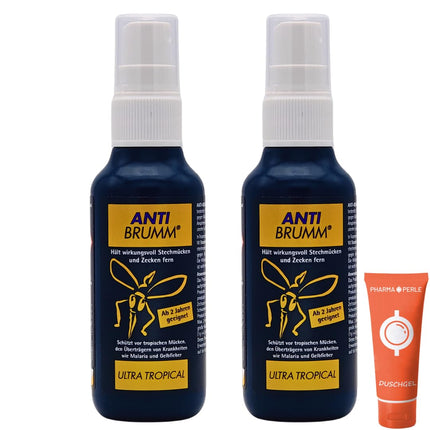 Anti Brumm Ultra Tropical 2x 75 ml I Protection against tropical mosquitoes I Insect repellent I Mosquito spray I Defense against mosquitoes and ticks I Holidays, long-distance travel I DEET I Value set plus Pharma Perle giveaway