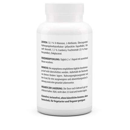 vitaworld Cranberry + D-Mannose, 25% proanthocyanidins from cranberries, 500 mg D-Mannose and L-Methionine per daily intake, Vegan, 90 Capsules