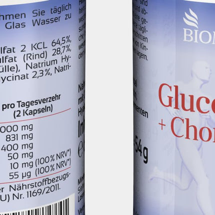 BIOMENTA Glucosamine + Chondroitin Complex - 60 allergen-free high-dose capsules with glucosamine sulfate, high-dose chondroitin sulfate + hyaluronic acid, zinc, selenium - premium quality