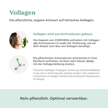 COSPHERA® Collagen Formation Hyaluron 120 Capsules vegan with Vitamin C, Biotin, OPC, Zinc &amp; Copper high dose - Vollagen® for the formation of collagen capsules 100% plant-based