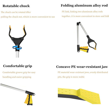 Amrsptte Foldable Grabber for Seniors Tool with Magnetic Tips Aluminum 81cm/32in Long with Adjustable Arm for Garbage Disposal, Waste Collection (Yellow)