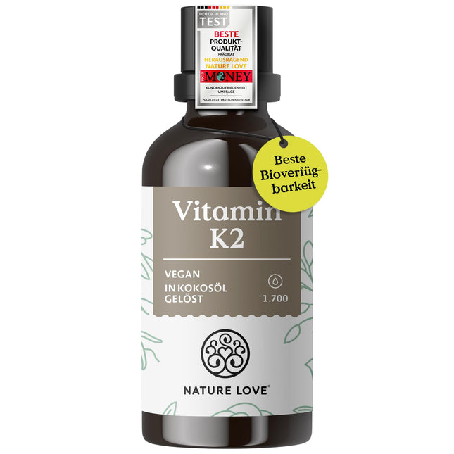 NATURE LOVE® Vitamin K2 MK7-200µg - 1700 Drops (50ml) - Highest all-trans content 99.7+% - High-quality: K2VITAL® by Kappa - dissolved in MCT coconut oil - High-dose, vegan &amp; produced in Germany