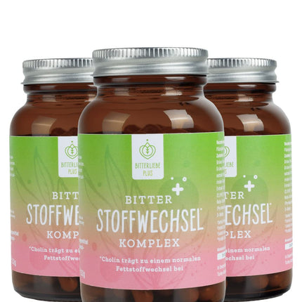BitterLiebe® Bitter Metabolism Complex - 90 high-dose capsules with choline, zinc, vitamins &amp; bitter substances - For normal fat and energy metabolism - Vegan &amp; Made in Germany