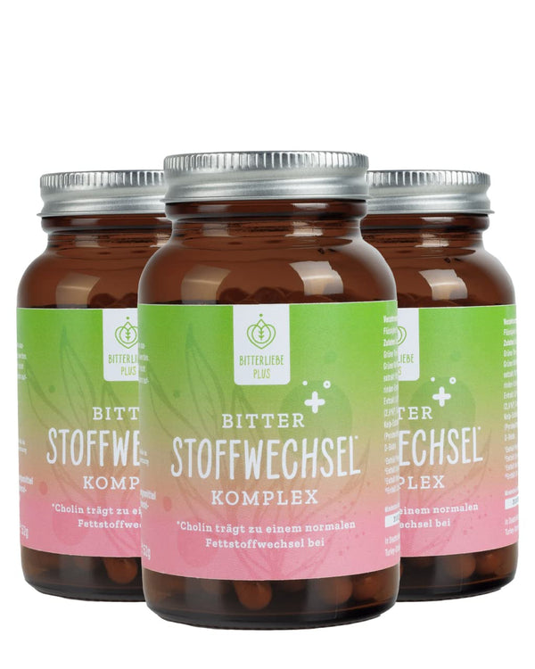BitterLiebe® Bitter Metabolism Complex - 90 high-dose capsules with choline, zinc, vitamins &amp; bitter substances - For normal fat and energy metabolism - Vegan &amp; Made in Germany