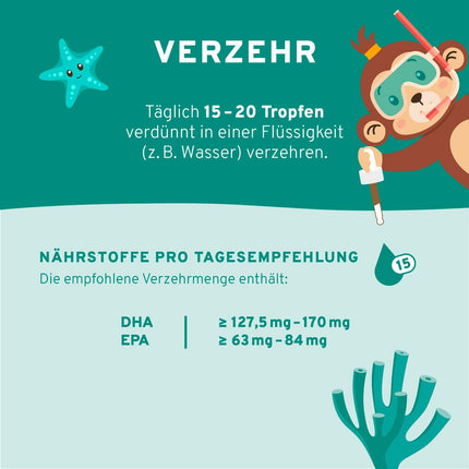 InnoNature Omega 3 Drops Kids | Naturally from the microalgae Schizochytrium | 30ml, DHA 127-170mg, EPA 63-84mg | Recommended for children 4 years and older