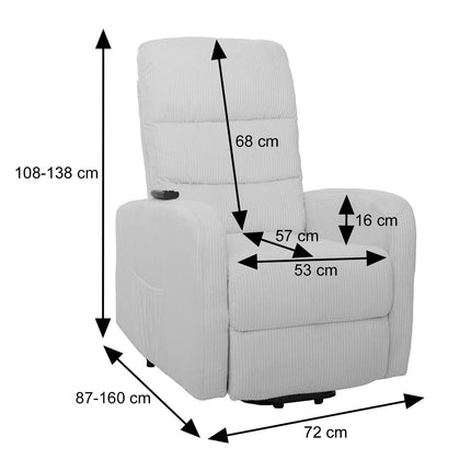 Mendler TV armchair HWC-K62, recliner chair, TV armchair, reclining function, stand-up aid, metal fabric/textile cord - blue