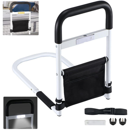 Aolawco Adjustable Bed Riser with LED Sensor Light, Bed Entry Aid with Bag, Height Adjustable Grab Bar Grab Rails for Seniors, Elderly, Adults