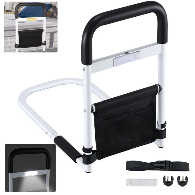 Aolawco Adjustable Bed Riser with LED Sensor Light, Bed Entry Aid with Bag, Height Adjustable Grab Bar Grab Rails for Seniors, Elderly, Adults