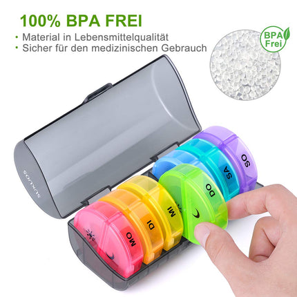 SUKUOS Pill Box 7 Days Morning Evening, Pill Box Round, 2 Compartments, Handy and Moisture-Resistant Medicine Box Medication Dispenser