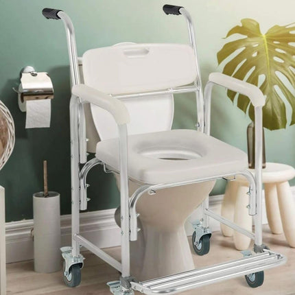 OrtoPrime Commode Chair with Wheels – 3 in 1 – Commode Chair for Seniors – Folding Commode Chair – Shower Commode Chair – Height-Adjustable Toilet Chair – Mobile Commode Chair
