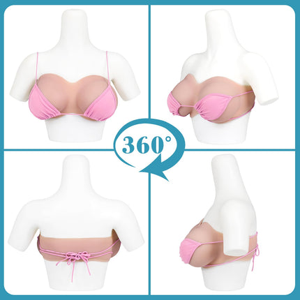 Vnmcry Silicone Breast Forms Realistic Crossdresser V-Neck Silicone Boobs Gel Filled Strapless False Breast Forms for Transgender Breast Prosthesis (Beige Skin - C Cup Size S)