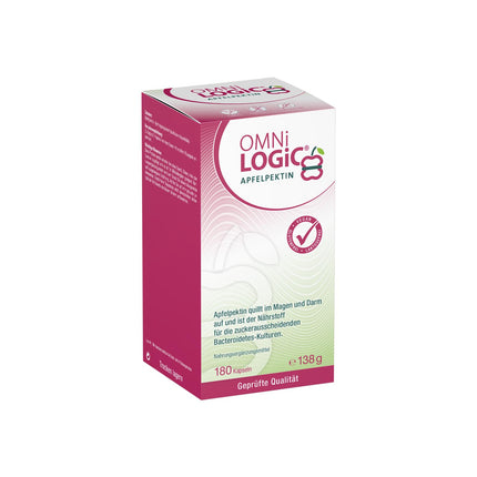OMNi LOGiC APPLE PECTIN, 180 Capsules, Fiber, Natural Apple Pectin: Swells in the stomach and intestines, Vegan, Gluten-free, Lactose-free