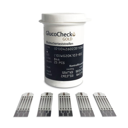 GlucoCheck GOLD - 100 blood glucose test strips for monitoring blood glucose levels - Can be used with the GlucoCheck GOLD blood glucose meter