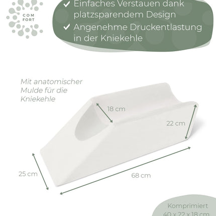 Ergonomic vein pillow for leg elevation - leg elevation pillow, leg support wedge pillow/support pillow for legs and knees, ideal as a lymphatic pillow and vein wedge, WHITE