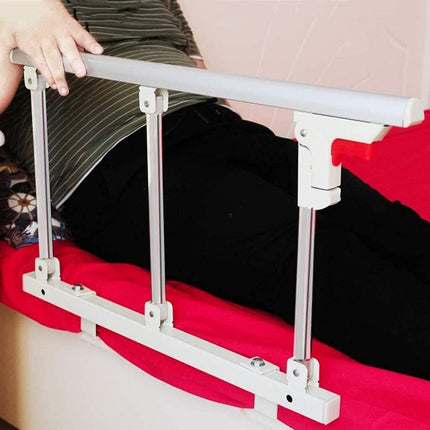 Foldable Bed Rail Safety Side Guard for Elderly, Adult Assist Handle Guard Rail, Handicap Bed Railing, Hospital Metal Handle Bumper, Fall Protection (White)