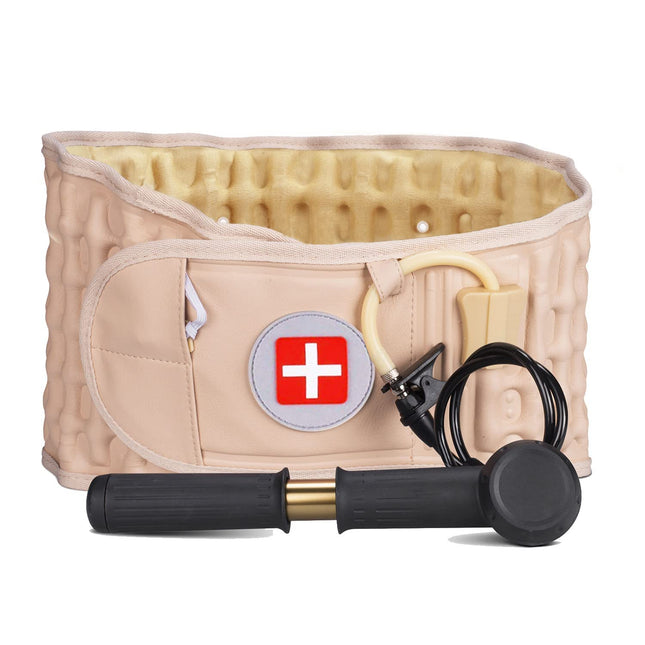 6xigouma Decompression Back Belt - Lumbar Support Belt for Men and Women, Lower Back Pain Relief, Back Traction Device, Fits Waist Size 74-124 cm (Beige)