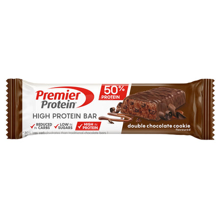 Premier Protein - High Protein Bar 50% - Double Chocolate Cookie - 16x40g - Low Sugar - Low Carb - palm oil free