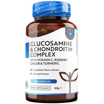 Glucosamine &amp; Chondroitin High Dose with Vitamin C &amp; Turmeric – 2880mg Complex – 180 Tablets – Contributes to the normal function of the immune system – Manufactured by Nutravita