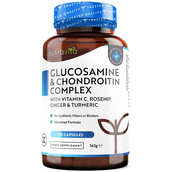 Glucosamine &amp; Chondroitin High Dose with Vitamin C &amp; Turmeric – 2880mg Complex – 180 Tablets – Contributes to the normal function of the immune system – Manufactured by Nutravita