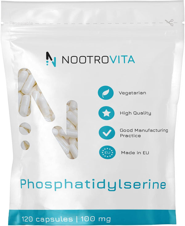 Phosphatidylserine 120 Capsules - For stress, concentration, memory | Anti-stress tablets for lowering cortisone | Cortisol blocker | High-dose, vegan Phosphatidyl Serine | Nootrovita