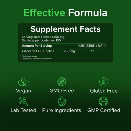 Citicoline CDP-Choline Powder 25g – Support for cognitive function &amp; memory – Pure ingredients, GMO &amp; gluten-free by Raw Powders