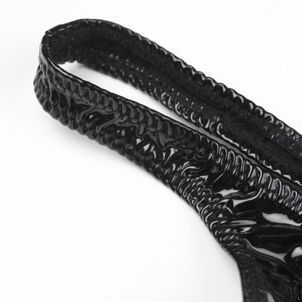 iiniim Men's Mini Micro Strings Thong Wetlook G-String Thong Mini Briefs Patent Leather Bikini Briefs Lingerie Underwear D Black XL