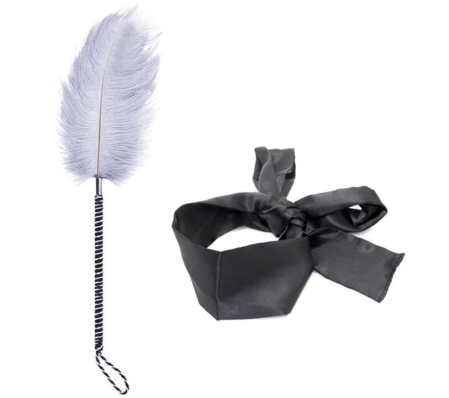 xinshibao Bondage Set Feather Tickler Stroker, Love Feather &amp; Pampering Massage Feather Pompom with Satin Eye Mask Blindfold Sex Toy for Couples