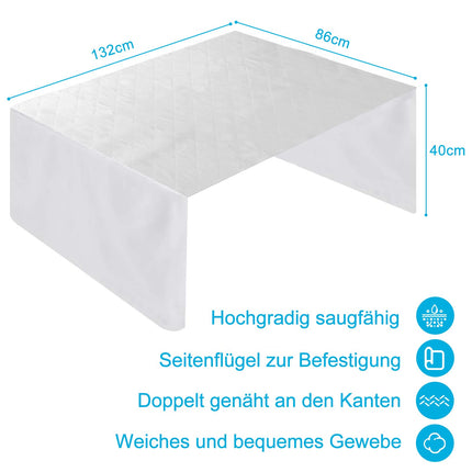 Aimtton incontinence pad washable 86 × 132 cm, bed pads with wings, absorbent incontinence bed pad, waterproof bed pad blue