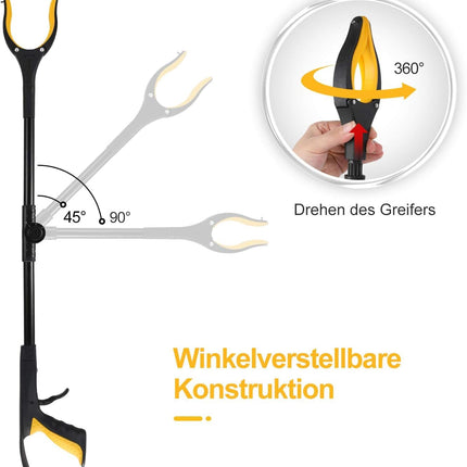 Jellas Foldable Grabber, 0°- 180° Angled Arm, 360° Rotatable Head, 80cm Long Reaching Tool with Magnetic Tips for Garbage Disposal, Waste Collection, Arm Extension, RGSF01 (Yellow)