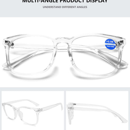 MAGIMODAC blue light filter reading glasses large women men computer glasses reading glasses visual aid glasses computer reading glasses with/without prescription (transparent, 0.00)