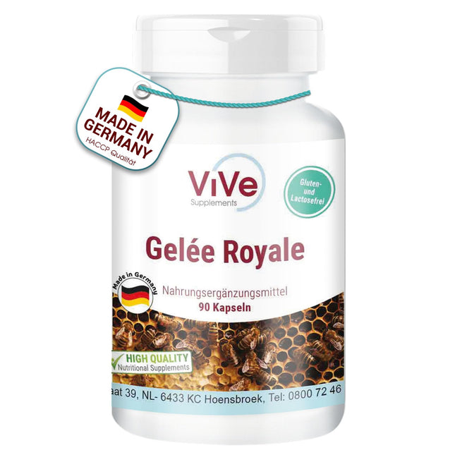 Royal Jelly 500mg - 90 Capsules - Standardized to 4% 10-HDA - High-quality according to ISO standards - Gently freeze-dried | Quality from Germany by ViVe Supplements