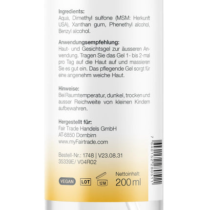 MSM Gel for Face and Body - 200 ml - Free from fragrances and dyes - MSM Lotion without Sodium Benzoate - High-quality MSM sulfur from the USA