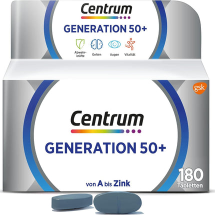 Multivitamin - Centrum Generation 50+ High-quality food supplement with micronutrients for adults aged 50 and over, vitamins, minerals, and trace elements, 1 x 180 tablets