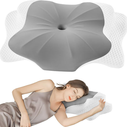 DONAMA Sleeping Pillow, Neck Support Pillow, Height-Adjustable Memory Foam Pillow, Ergonomic Pillow, Breathable, For Side &amp; Back Sleepers, Gray