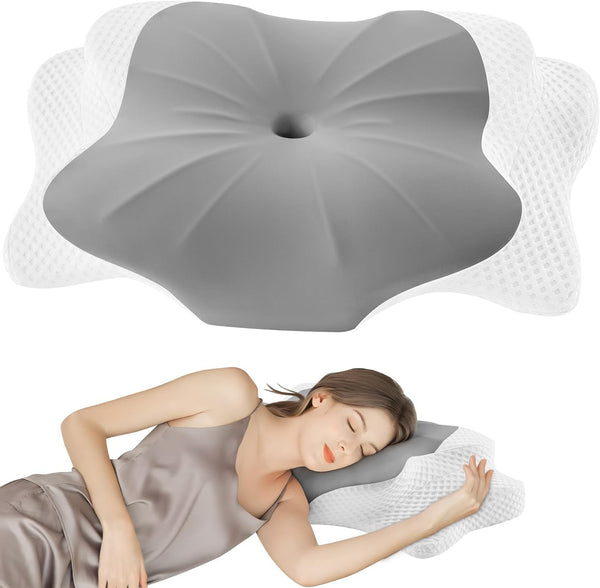 DONAMA Sleeping Pillow, Neck Support Pillow, Height-Adjustable Memory Foam Pillow, Ergonomic Pillow, Breathable, For Side &amp; Back Sleepers, Gray