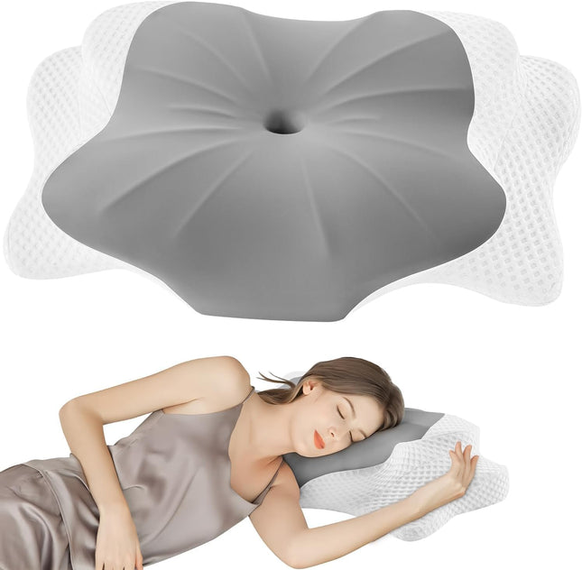 DONAMA Sleeping Pillow, Neck Support Pillow, Height-Adjustable Memory Foam Pillow, Ergonomic Pillow, Breathable, For Side &amp; Back Sleepers, Gray