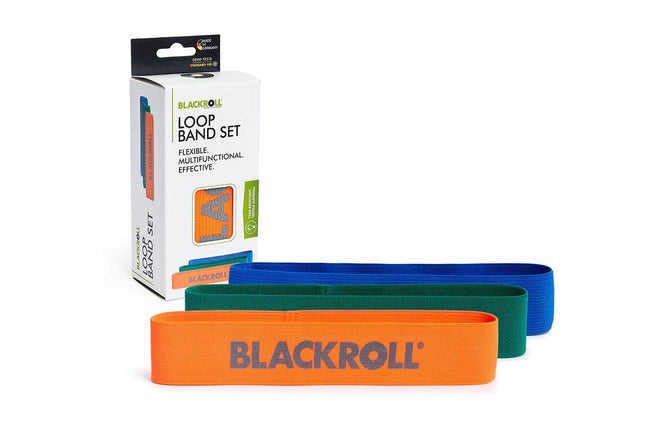 BLACKROLL® Loop Band Set (3-pack), fitness band set for functional training, skin-friendly training bands in 3 strengths: light (orange), medium (green) &amp; strong (blue), Made in Germany