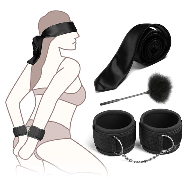 BDSM Bondage Restraints SM Sex Toys for Couples, Sex Bondage Set Bed Restraints Handcuffs Eye Mask Blindfold Feather Tickler Fetish Ankle Cuffs Sex Toys for Bed