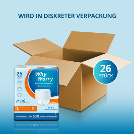 WhyWorry Incontinence Pants for Men and Women, Incontinence Briefs for Women and Men, Adult Disposable Diaper Pants, Overnight Leakage Protection, Odor Protection, Unisex, Size L, 26 Pack