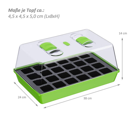 WELLGRO Grow Tray - Indoor Greenhouse with Ventilated Cover and Plant Labels - 1, 2, or 4 Pieces - 38 x 24 x 19 cm, Quantity: 1 Piece