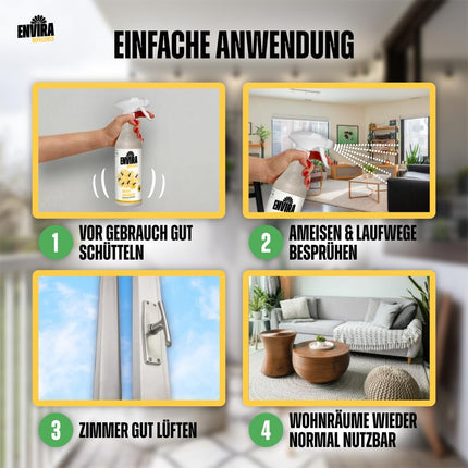 Envira Ant Repellent Spray 500 ml - Long-lasting spray against ants, garden ants, and pharaoh ants - Protection against ants for your home, balcony, terrace, and garden - Effectively keeps ants away (PT19)