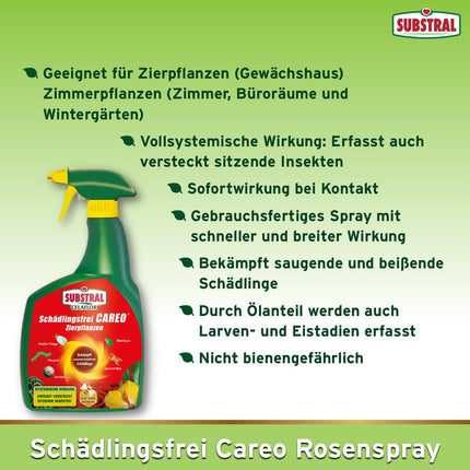 Substral Pest-Free Careo Ornamental Plants, against pests such as aphids, scale insects, mealybugs, caterpillars, 800 ml, Green