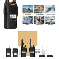 pofung PT88 PRO Professional License-Free PMR446 Portable Rechargeable Walkie Talkie, 16 Channels, LED Screen, Flashing Alarm, TOT, CTCSS/DCS, VOX and USB (Camping, Adventure) (2 Pack)